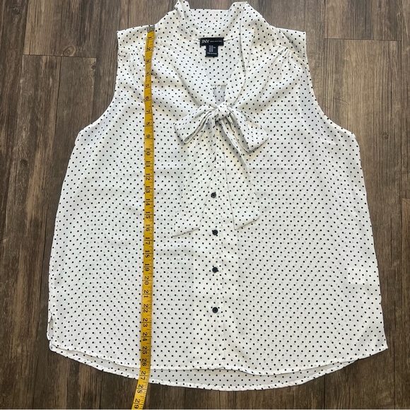Jones New York White Black Sleeveless Polka Dot Tied Up Collar Blouse Top XL - Picture 10 of 11
